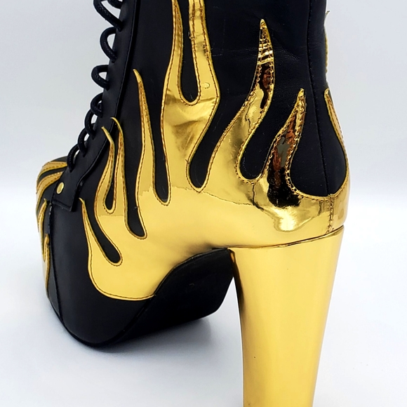 Jeffrey Campbell Black and Gold Flame Heeled Boots - Picture 2 of 9